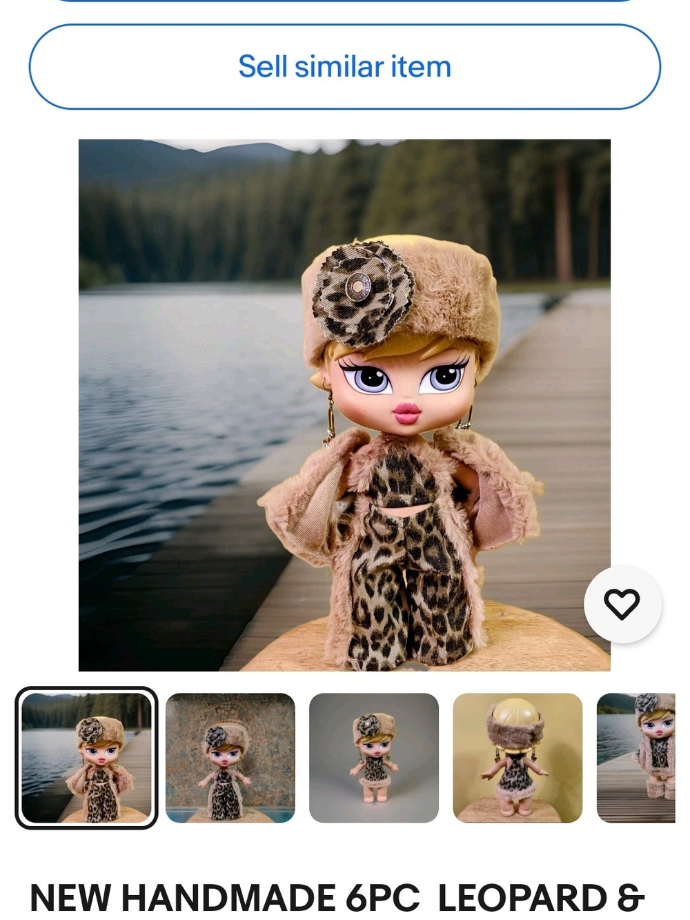Handmade 6PC Leopard Print Doll Outfit/ENSEMBLE Beige, Leopard FAUX FUR 12"